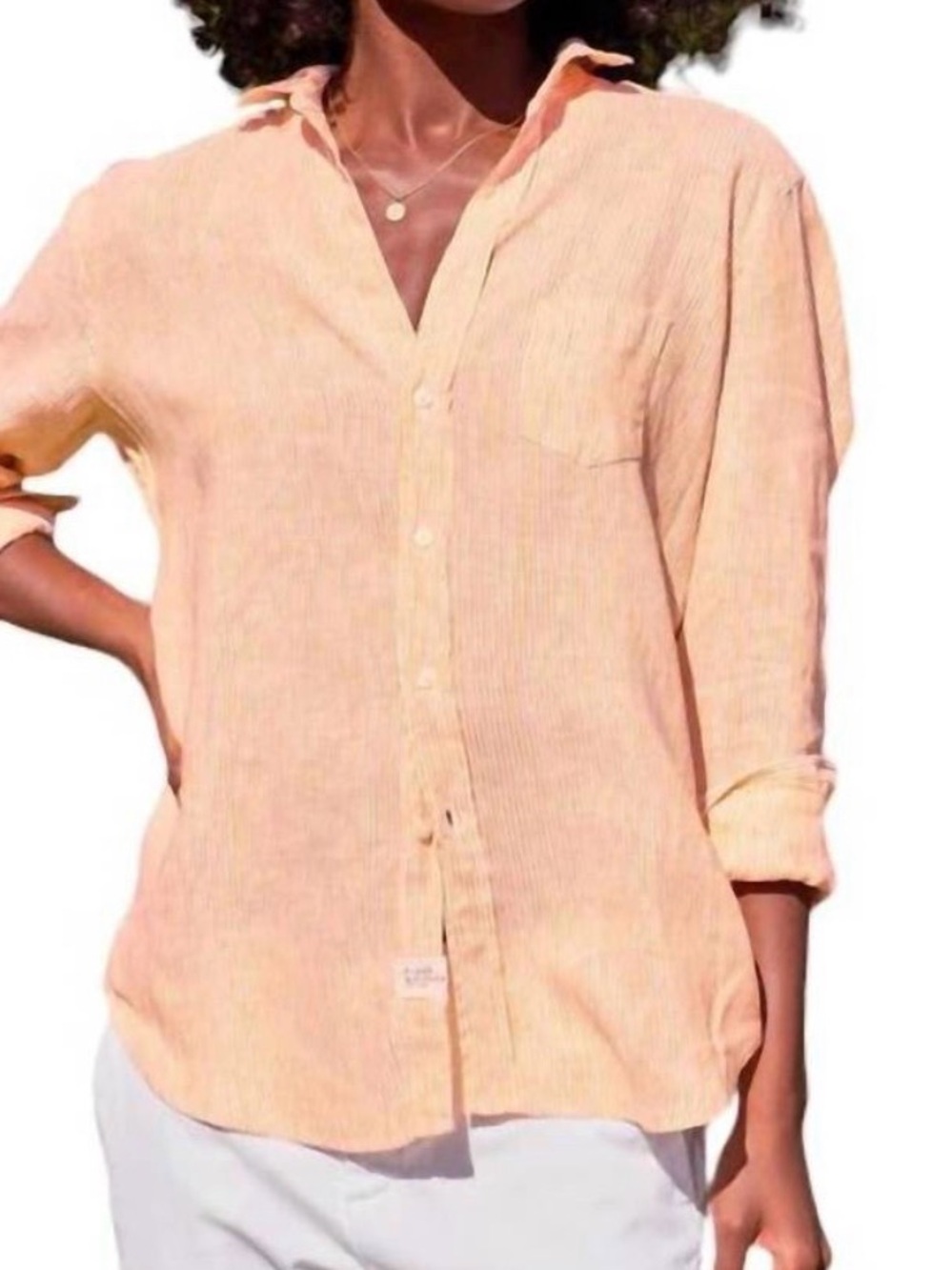 Frank & Eileen Barry Orange Linen Button Down Shirt